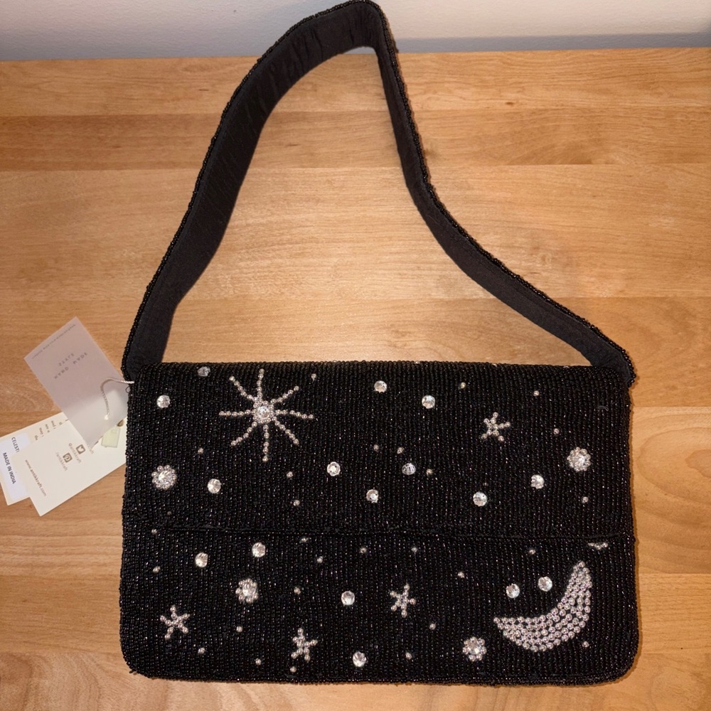 Black Beaded Celestial Shoulder Bag